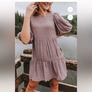 Last chance! 💜NWT LILAC/DUSTY PURPLE PUFF SLEEVE BABYDOLL TIERED DRESS💜